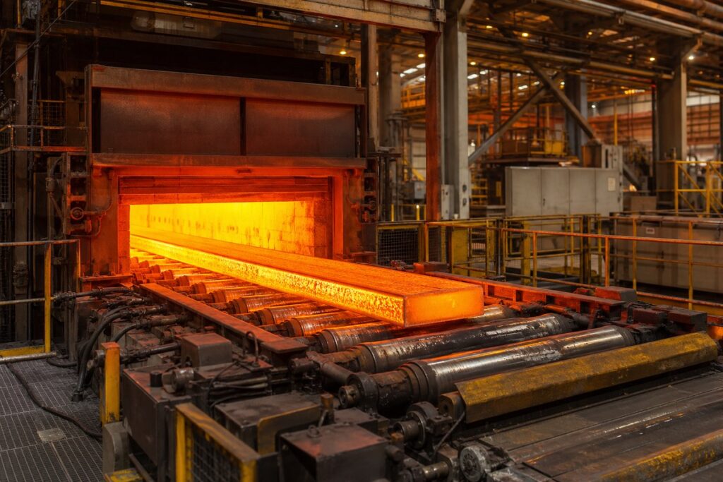 Steel rolling furnace and billets in an industrial mill